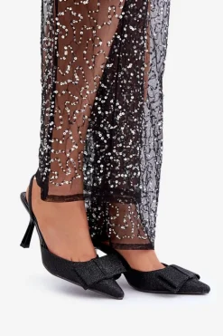 Outlet Boto Błyszczące Szpilki Z Kokardą Czarne Gredan