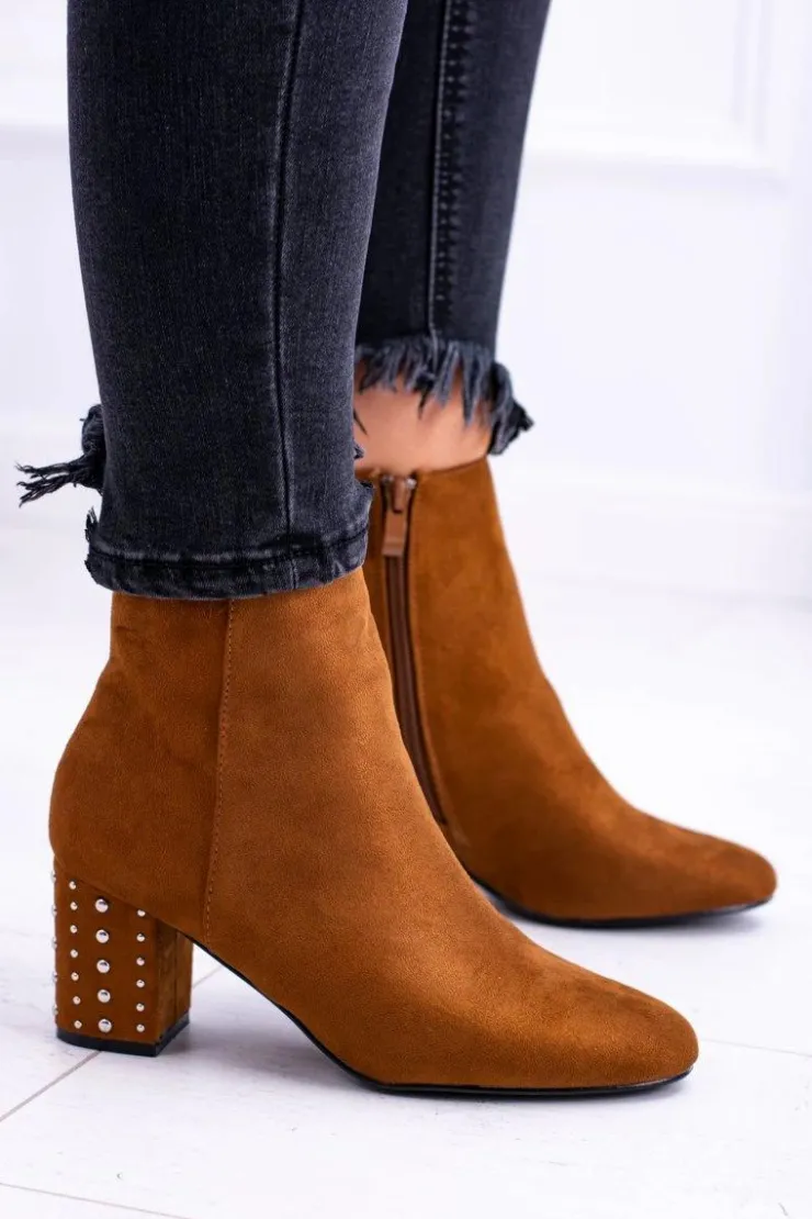 Damskie Boto Ciepłe Damskie Botki Na Słupku Brązowe Jokasta