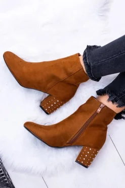 Damskie Boto Ciepłe Damskie Botki Na Słupku Brązowe Jokasta