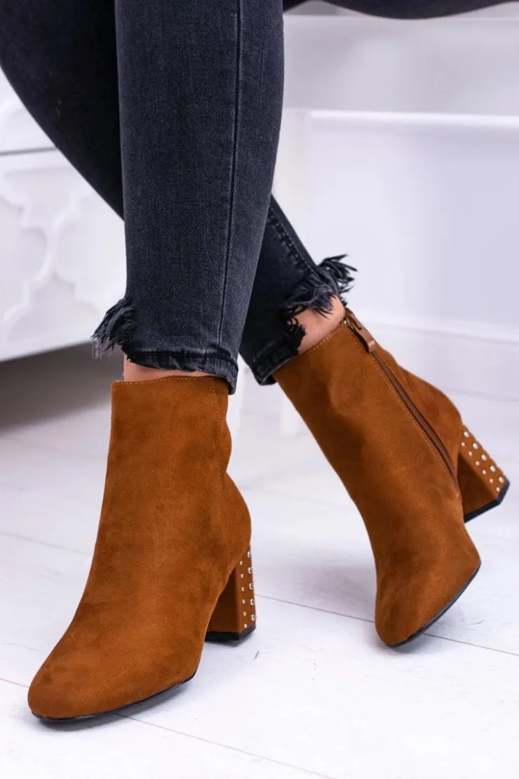 Damskie Boto Ciepłe Damskie Botki Na Słupku Brązowe Jokasta