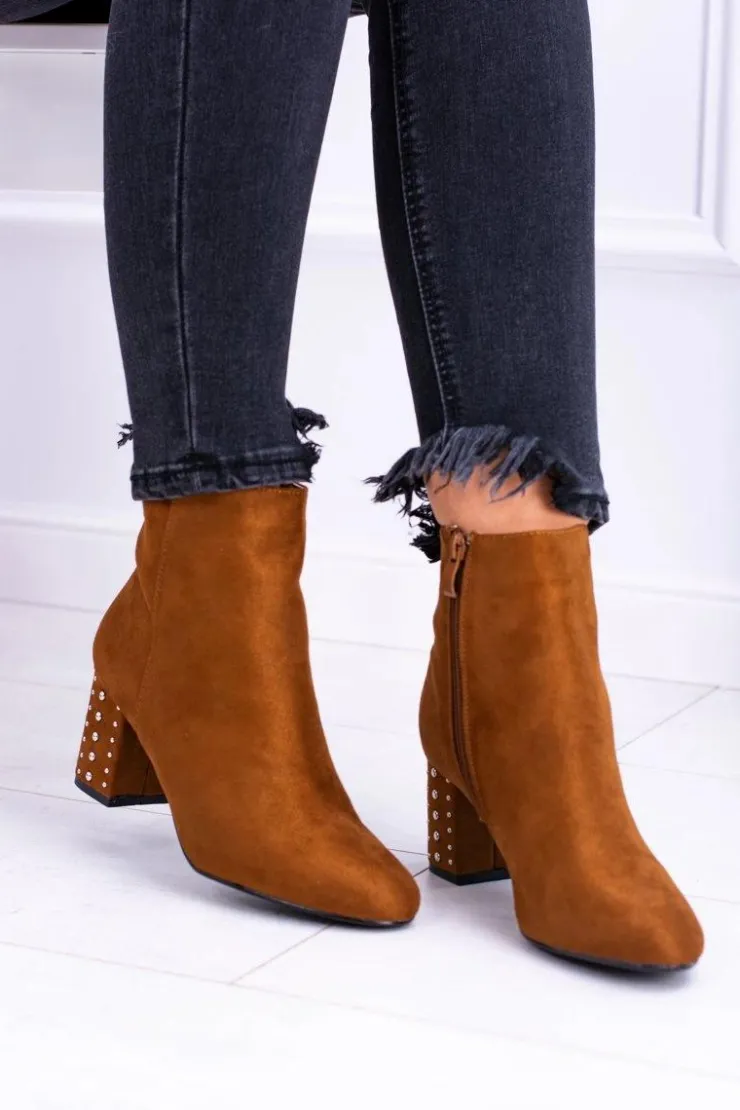 Damskie Boto Ciepłe Damskie Botki Na Słupku Brązowe Jokasta