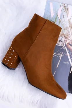 Damskie Boto Ciepłe Damskie Botki Na Słupku Brązowe Jokasta