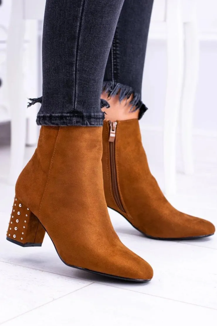 Damskie Boto Ciepłe Damskie Botki Na Słupku Brązowe Jokasta