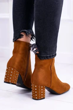 Damskie Boto Ciepłe Damskie Botki Na Słupku Brązowe Jokasta