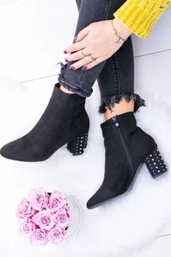 Outlet Boto Ciepłe Damskie Botki Na Słupku Czarne Jokasta