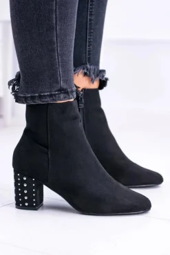 Outlet Boto Ciepłe Damskie Botki Na Słupku Czarne Jokasta