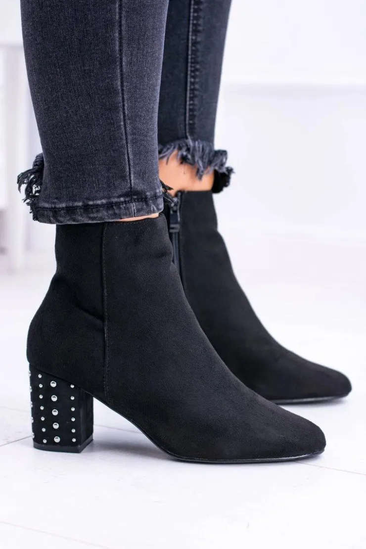 Outlet Boto Ciepłe Damskie Botki Na Słupku Czarne Jokasta