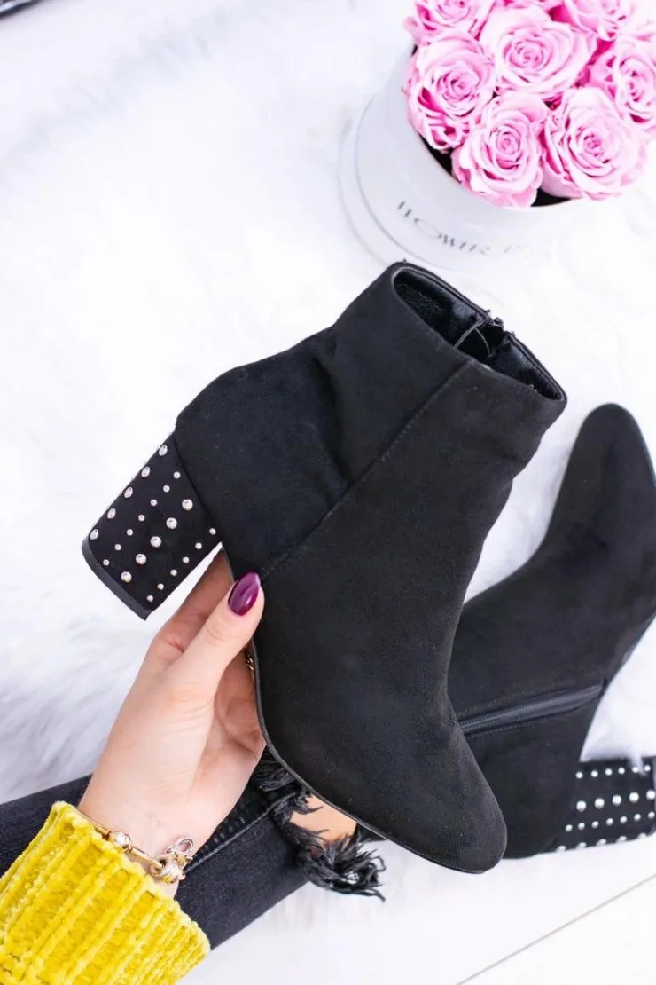 Outlet Boto Ciepłe Damskie Botki Na Słupku Czarne Jokasta