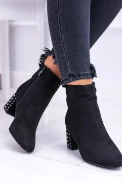 Outlet Boto Ciepłe Damskie Botki Na Słupku Czarne Jokasta