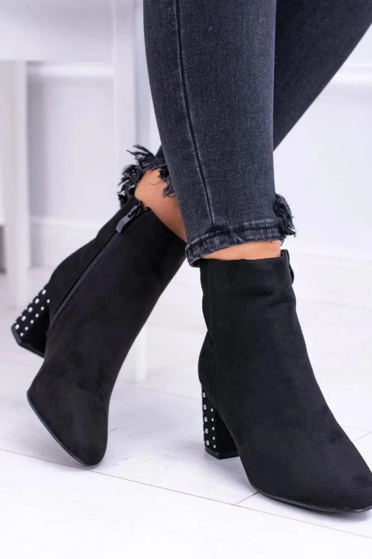 Outlet Boto Ciepłe Damskie Botki Na Słupku Czarne Jokasta