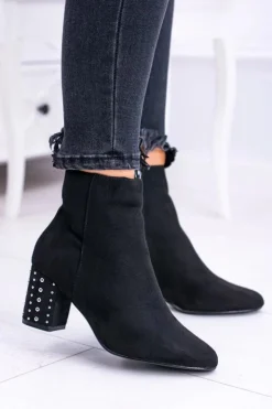 Outlet Boto Ciepłe Damskie Botki Na Słupku Czarne Jokasta