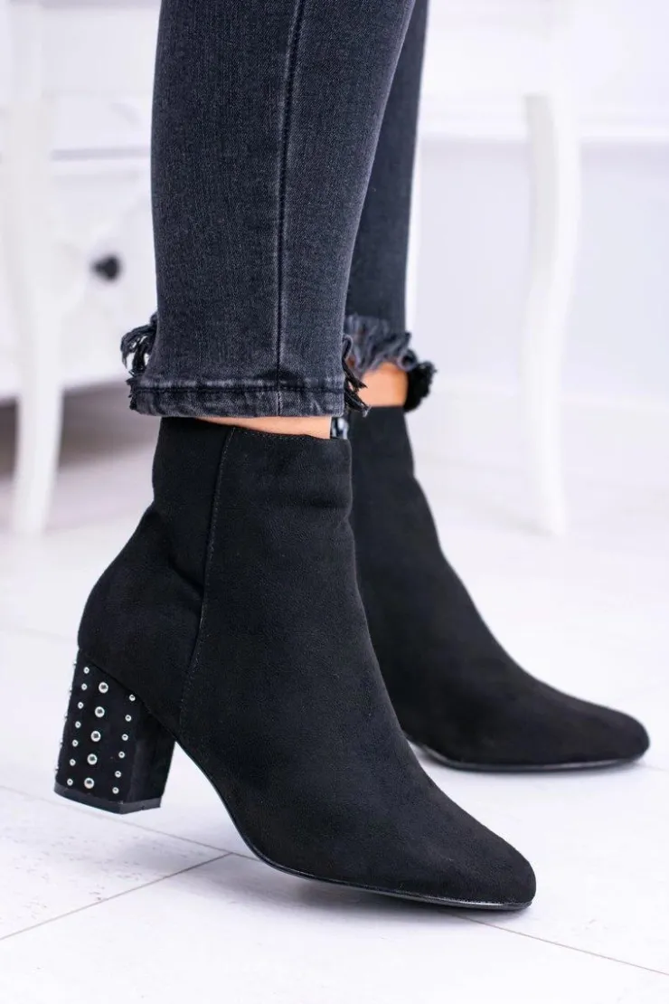 Outlet Boto Ciepłe Damskie Botki Na Słupku Czarne Jokasta