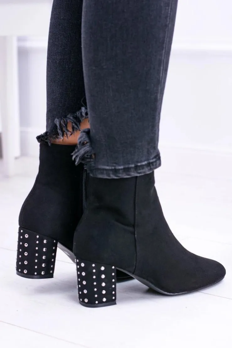 Outlet Boto Ciepłe Damskie Botki Na Słupku Czarne Jokasta