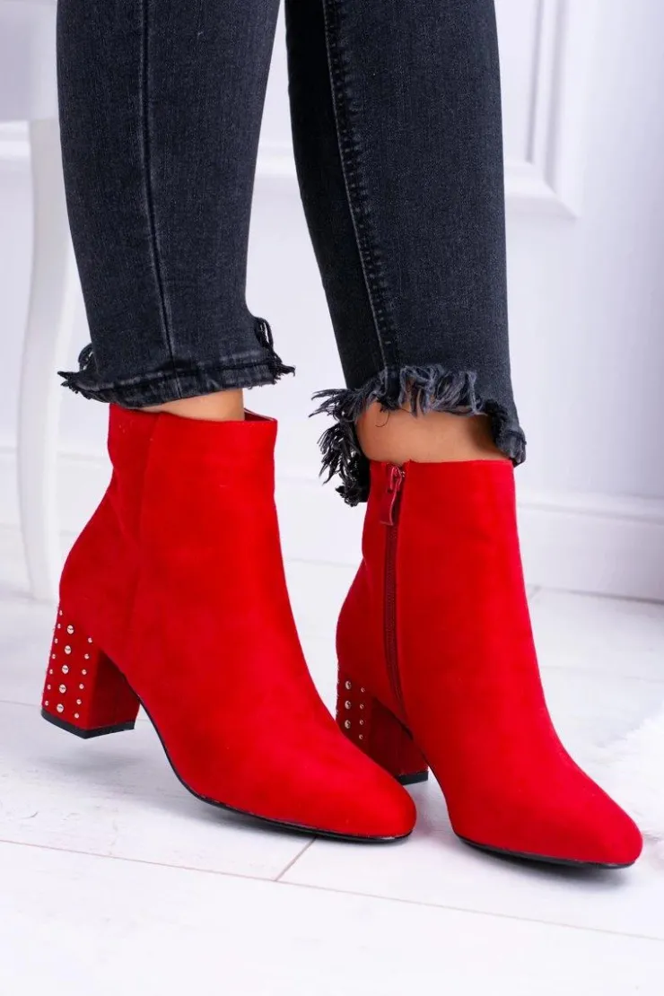 Boto Botki Na Słupku|Botki Zimowe Damskie*Ciepłe Damskie Botki Na Słupku Czerwone Jokasta