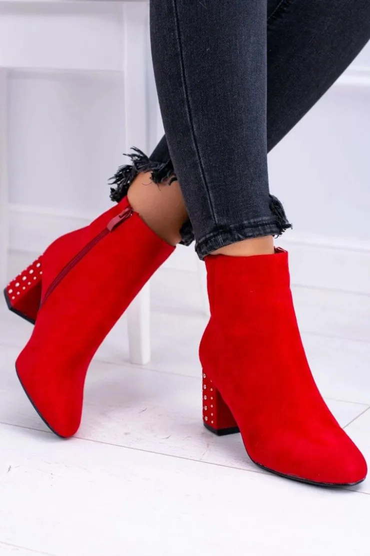 Boto Botki Na Słupku|Botki Zimowe Damskie*Ciepłe Damskie Botki Na Słupku Czerwone Jokasta