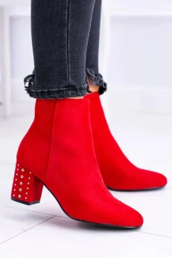 Boto Botki Na Słupku|Botki Zimowe Damskie*Ciepłe Damskie Botki Na Słupku Czerwone Jokasta