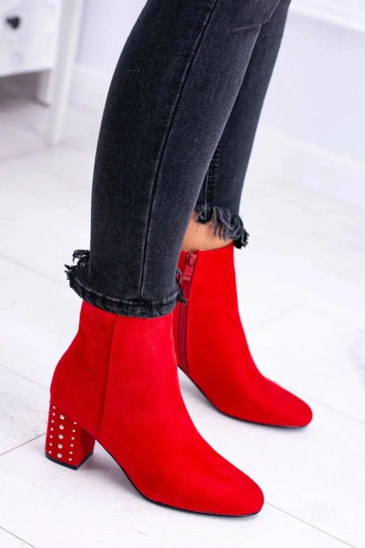 Boto Botki Na Słupku|Botki Zimowe Damskie*Ciepłe Damskie Botki Na Słupku Czerwone Jokasta