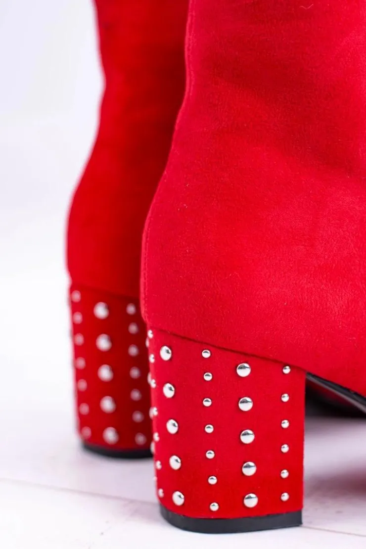 Boto Botki Na Słupku|Botki Zimowe Damskie*Ciepłe Damskie Botki Na Słupku Czerwone Jokasta