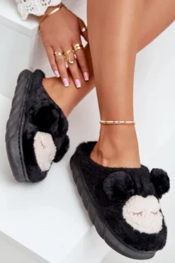 Damskie Boto Ciepłe Futrzane Kapcie Damskie Czarne Jozelinetta