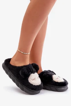 Damskie Boto Ciepłe Futrzane Kapcie Damskie Czarne Jozelinetta