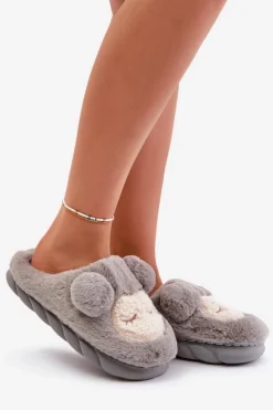 Damskie Boto Ciepłe Futrzane Kapcie Damskie Szare Jozelinetta