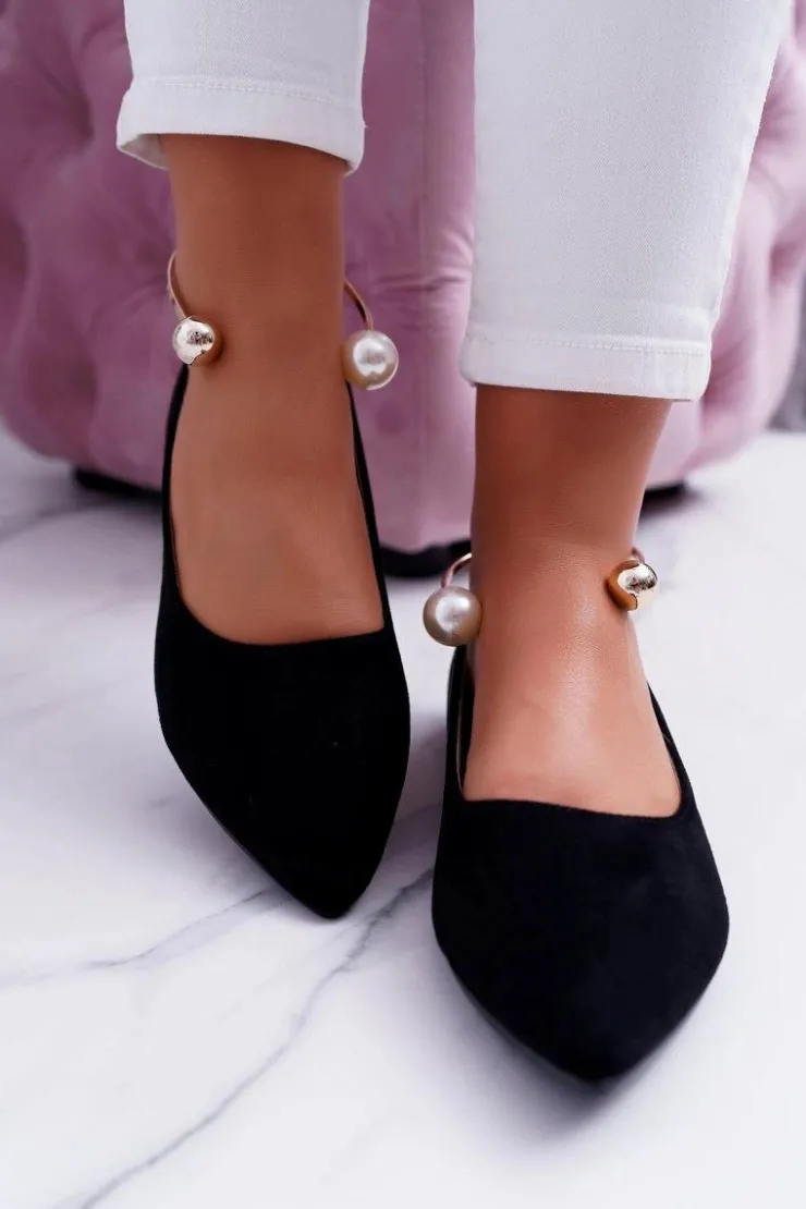 Damskie Boto Czarne Balerinki Z Bransoletką W Szpic Mami