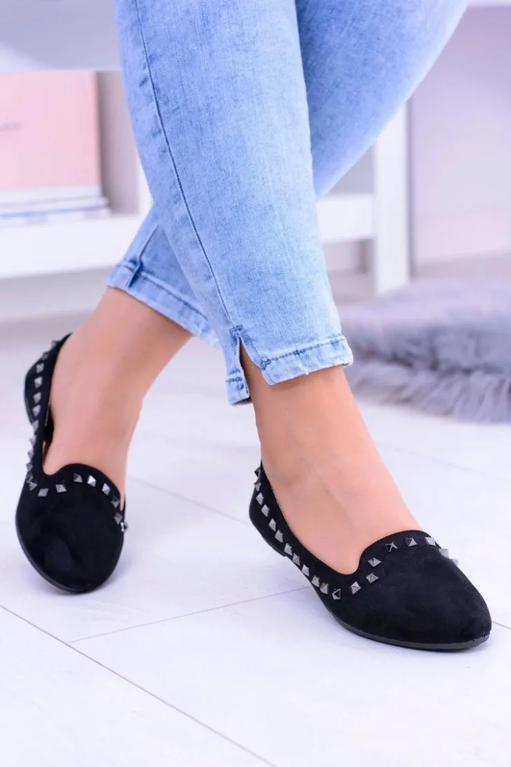 Boto Baleriny Klasyczne*Czarne Baleriny Lordsy z Ćwiekami Randal