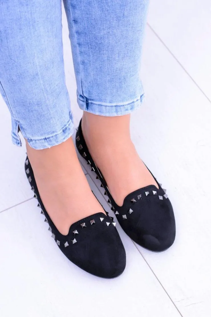 Boto Baleriny Klasyczne*Czarne Baleriny Lordsy z Ćwiekami Randal