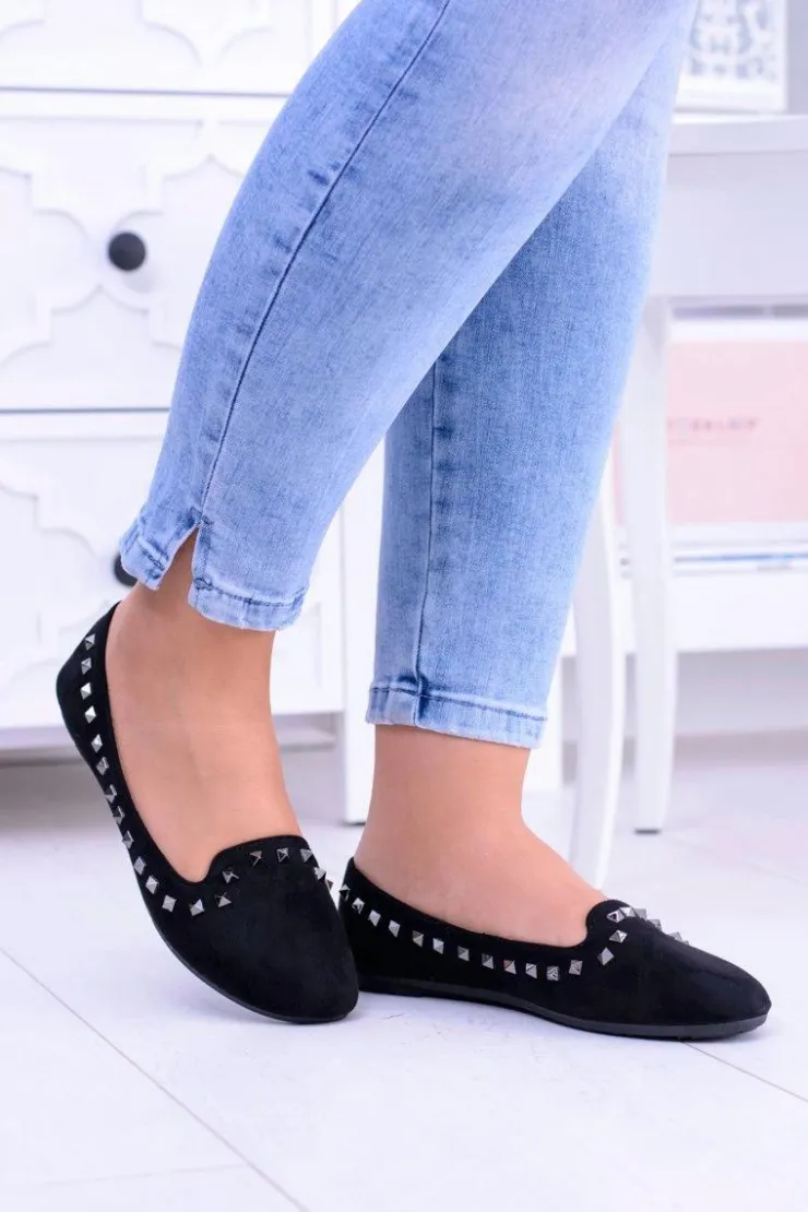 Boto Baleriny Klasyczne*Czarne Baleriny Lordsy z Ćwiekami Randal