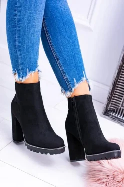 Boto Botki Na Słupku|Czarne Botki*Czarne botki na słupku Guriela Suede