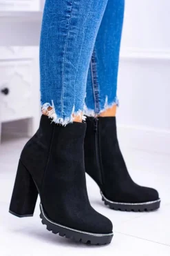 Boto Botki Na Słupku|Czarne Botki*Czarne botki na słupku Guriela Suede