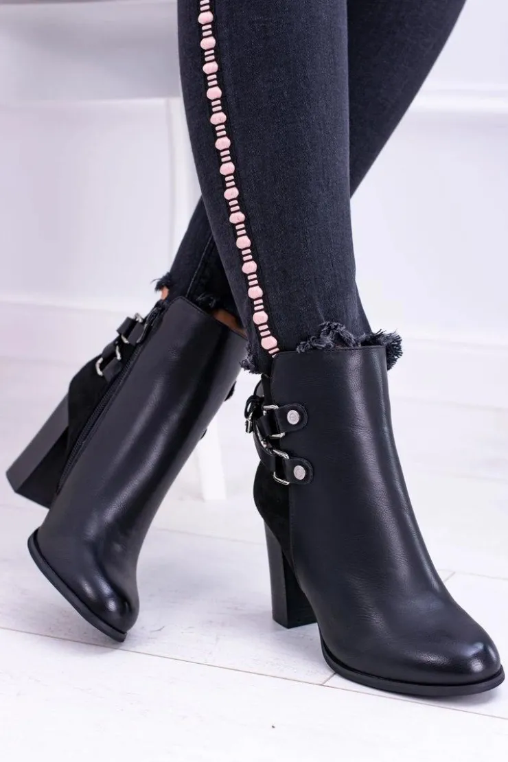 Damskie Boto Czarne Botki Na Słupku Z Paskami Lico Zamsz Nevada