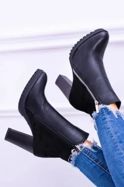 Damskie Boto Czarne Botki Na Słupku z Zamkiem Ortega