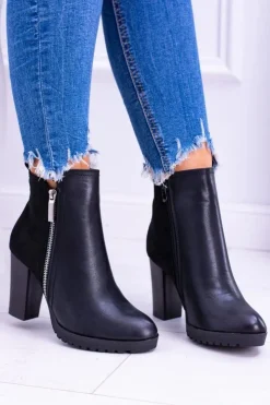 Damskie Boto Czarne Botki Na Słupku z Zamkiem Ortega
