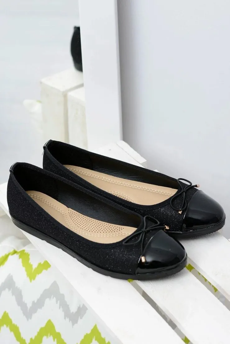 Hot Boto Czarne Brokatowe Balerinki Slip On Laya
