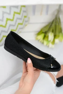 Hot Boto Czarne Brokatowe Balerinki Slip On Laya