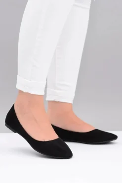Boto Baleriny Klasyczne*Czarne Damskie Balerinki Zamsz Buenos