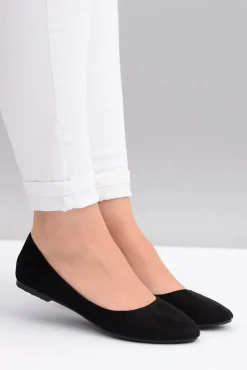 Boto Baleriny Klasyczne*Czarne Damskie Balerinki Zamsz Buenos
