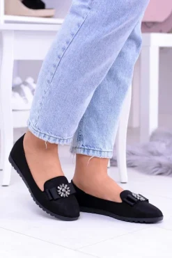 Boto Baleriny Klasyczne*Czarne Damskie Baleriny Lordsy Cyrkonie Rumi