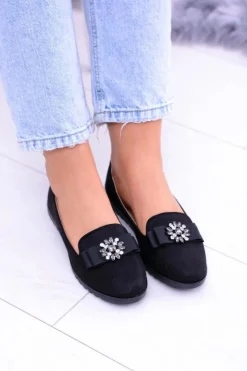 Boto Baleriny Klasyczne*Czarne Damskie Baleriny Lordsy Cyrkonie Rumi