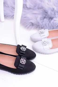 Boto Baleriny Klasyczne*Czarne Damskie Baleriny Lordsy Cyrkonie Rumi