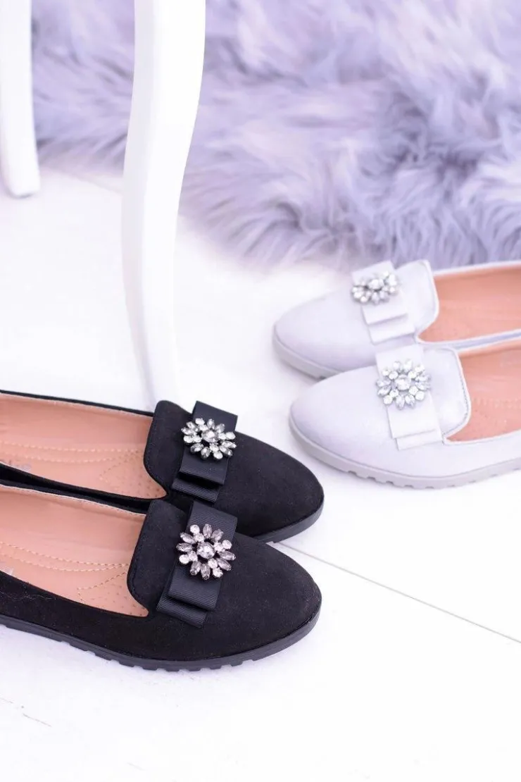 Boto Baleriny Klasyczne*Czarne Damskie Baleriny Lordsy Cyrkonie Rumi