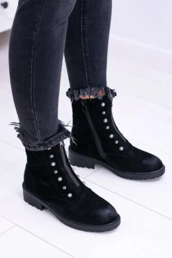 Clearance Damskie buty S.Barski Czarne Damskie Botki Ocieplane Trapery Dowito