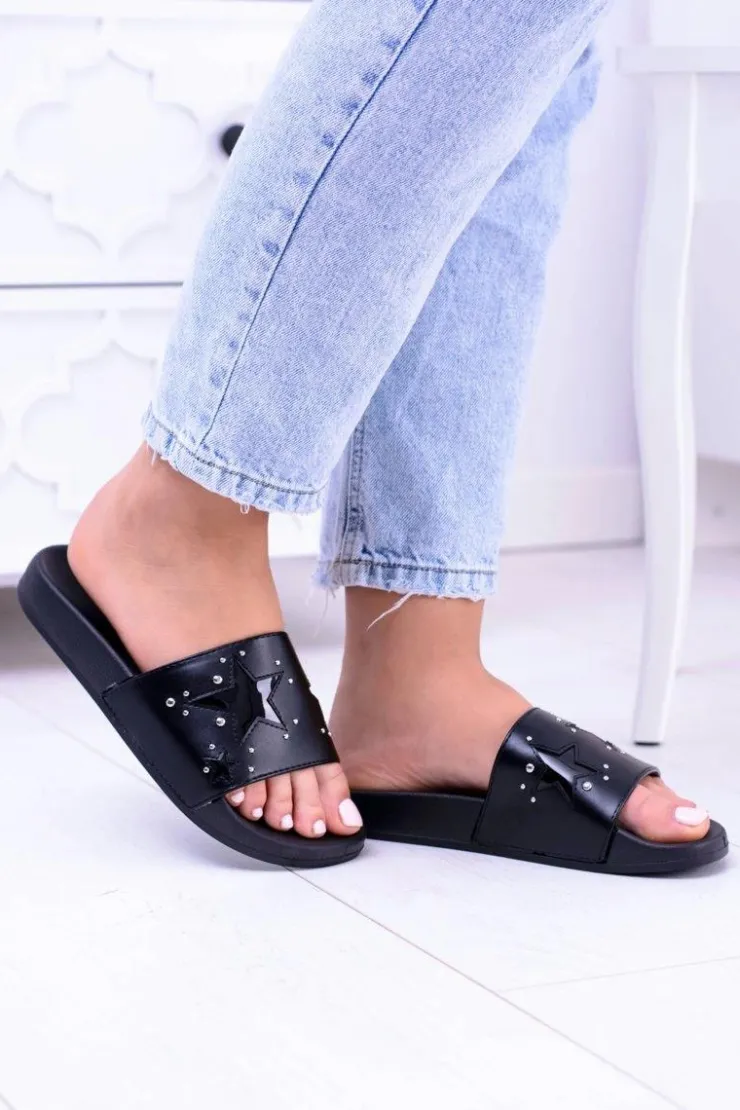 Best Boto Czarne Damskie Klapki Dżety Gwiazdy Bajela