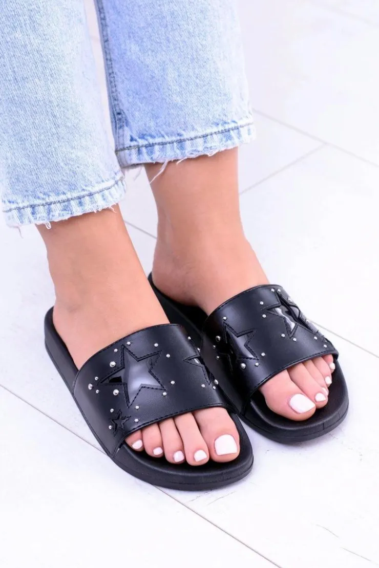 Best Boto Czarne Damskie Klapki Dżety Gwiazdy Bajela