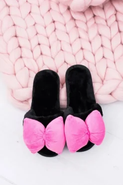 Boto Klapki Damskie Klasyczne*Czarne Damskie Klapki Lu Boo Duże Różowe Kokardy Floppy