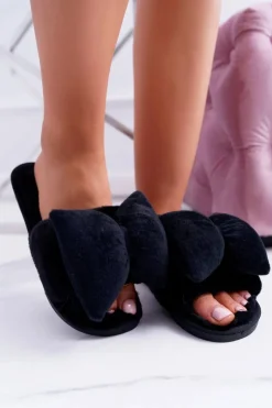 Boto Klapki Damskie Klasyczne*Czarne Damskie Klapki Lu Boo Duże Kokardy Floppy