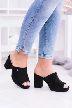 Damskie Boto Czarne Damskie Klapki Na Słupku Elegante