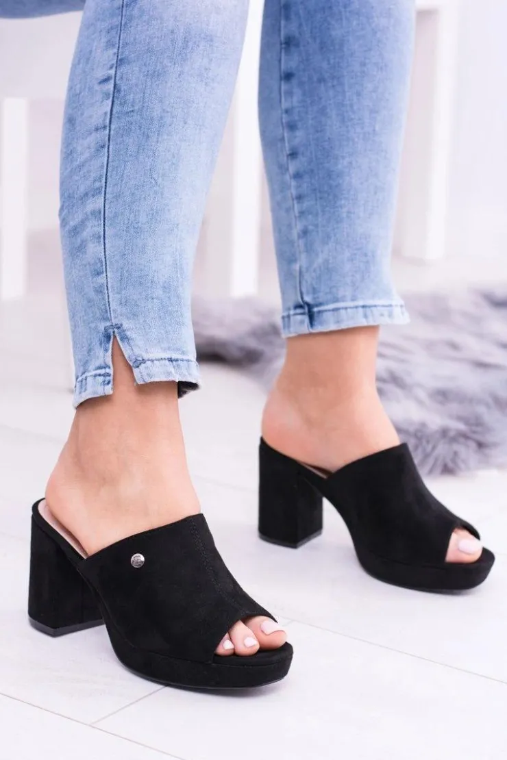 Damskie Boto Czarne Damskie Klapki Na Słupku Elegante