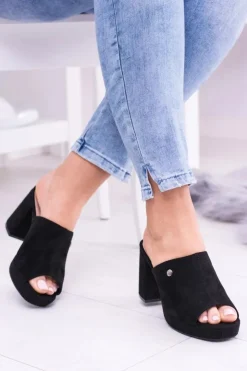 Damskie Boto Czarne Damskie Klapki Na Słupku Elegante